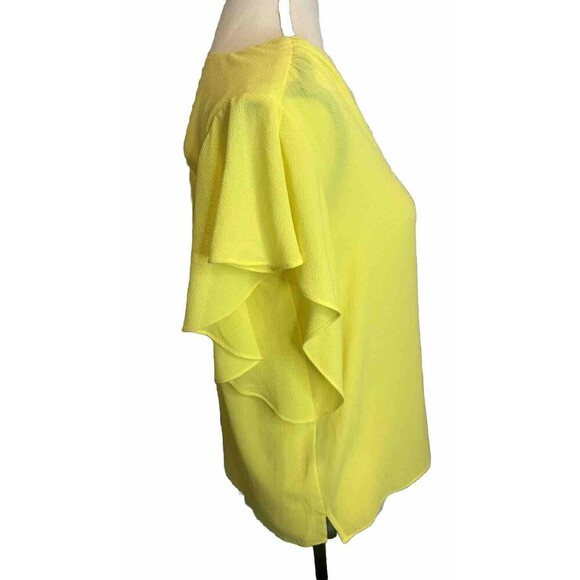 Vince Camuto Women’s DAYBREAK YELLOW Flutter Sleeve Split V Neck Blouse-XS NWT - Picture 2 of 7